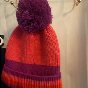 All in Motion Purple and Orange Beanie with Pom Pom